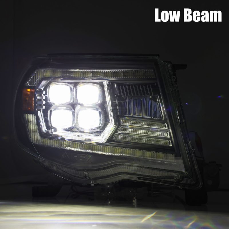 AlphaRex NOVA LED Projector Headlights for 2005-2011 Toyota Tacoma, featuring Ice Cube 3D projector technology and Osram LED chips.