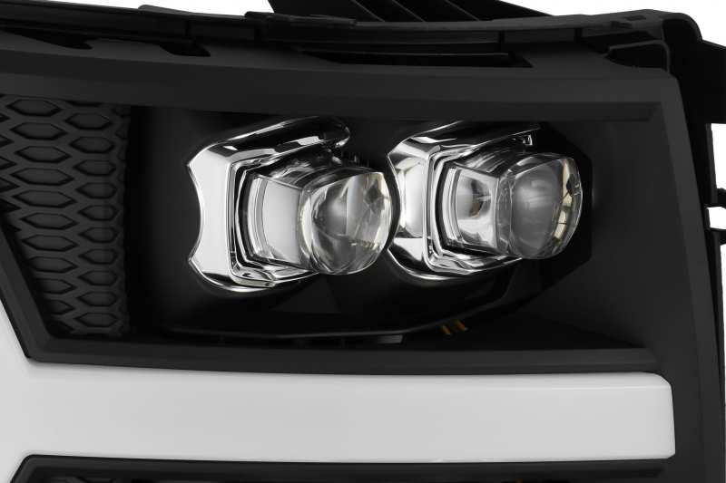 AlphaRex NOVA LED projector headlights for 07-13 Chevy 1500HD, featuring a sleek plank style matte finish and advanced lighting technology.