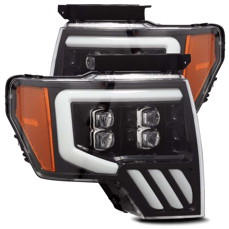 AlphaRex NOVA LED projector headlights for 09-14 Ford F-150, featuring a sleek plank style design and advanced lighting technology.