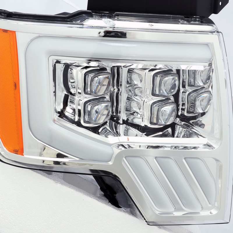 AlphaRex NOVA LED Projector Headlights for 09-14 Ford F-150, featuring Ice Cube 3D projector design and Osram LED technology.