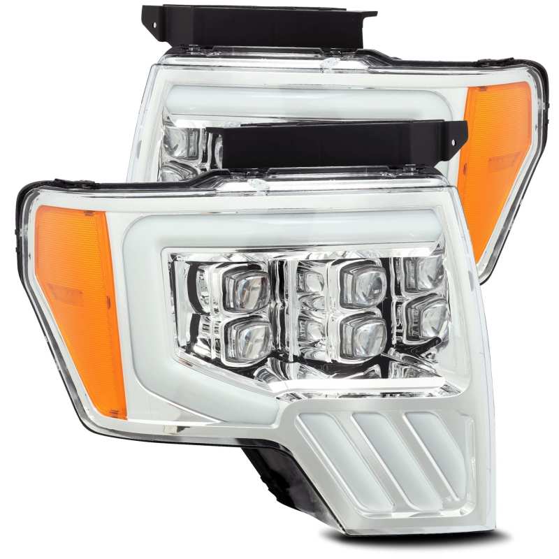 AlphaRex NOVA LED Projector Headlights for 09-14 Ford F-150, featuring Ice Cube 3D projector design and Osram LED technology.