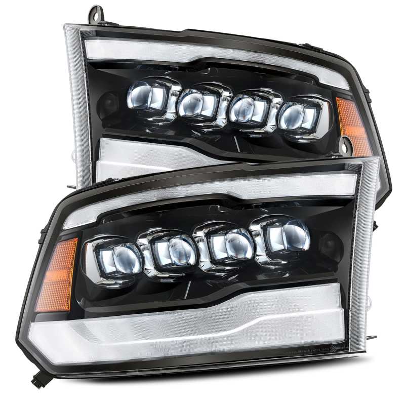 AlphaRex NOVA LED projector headlights for 09-18 Dodge Ram 1500HD, featuring Ice Cube 3D projector technology and Osram LED chips.