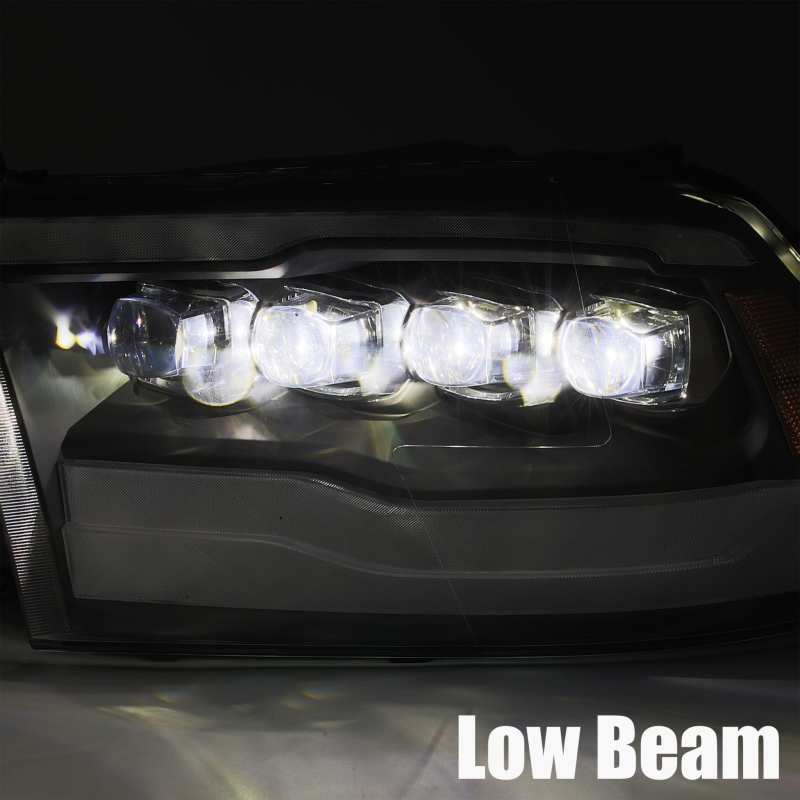 AlphaRex NOVA LED projector headlights for 09-18 Dodge Ram 1500HD, featuring Ice Cube 3D projector technology and Osram LED chips.