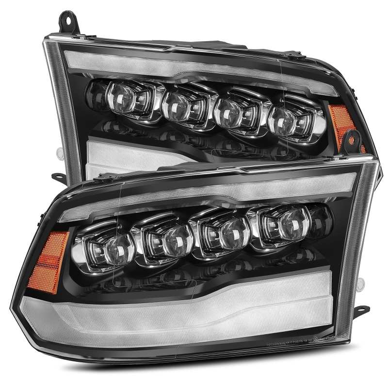 AlphaRex NOVA LED projector headlights for 09-18 Dodge Ram 1500HD, featuring Ice Cube 3D projector technology and Osram LED chips.