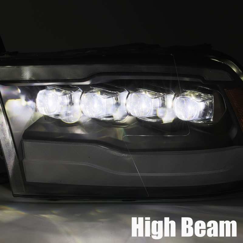 AlphaRex NOVA LED projector headlights for 09-18 Dodge Ram 1500HD, featuring Ice Cube 3D projector technology and Osram LED chips.