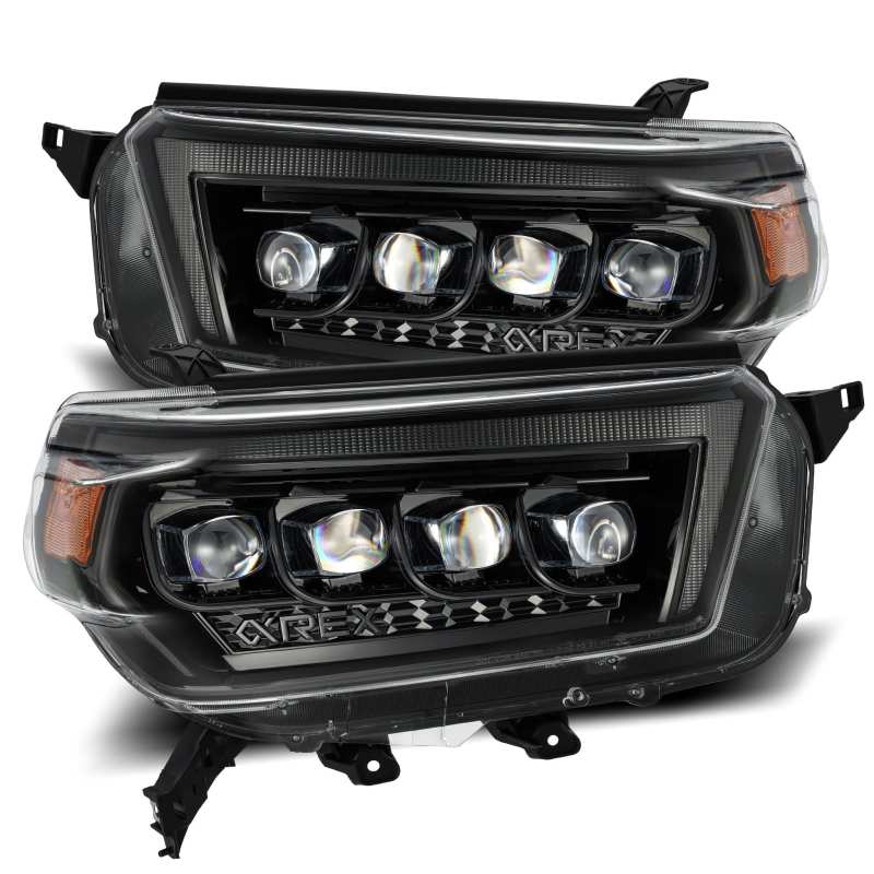 AlphaRex NOVA LED projector headlights for 2010-2013 Toyota 4Runner, featuring Ice Cube 3D projector design and Osram LED technology.