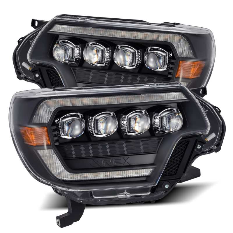 AlphaRex NOVA LED projector headlights for 2012-2015 Toyota Tacoma, featuring a sleek plank style design and advanced lighting technology.