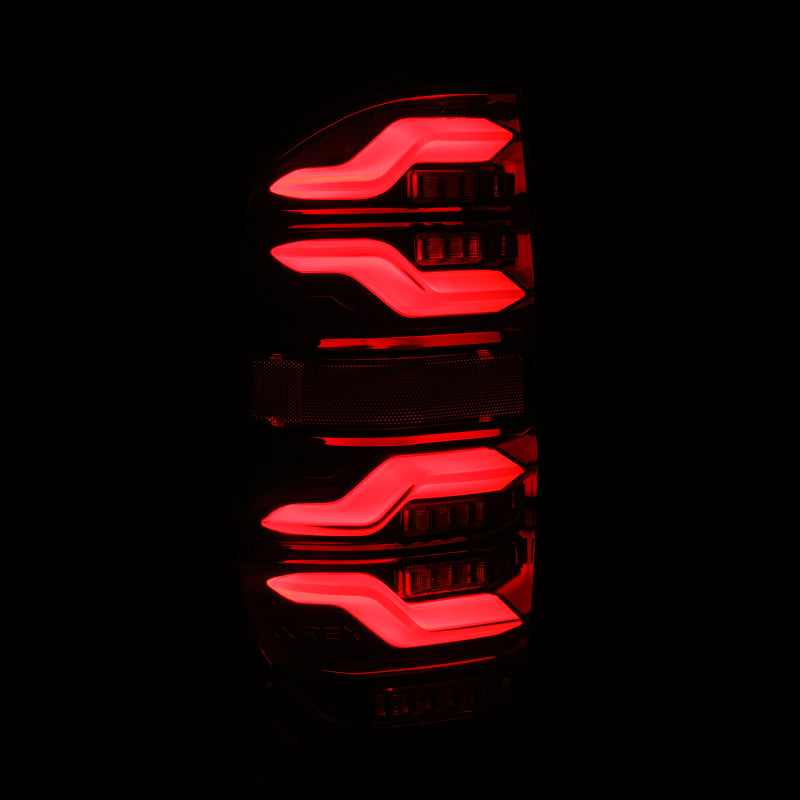 AlphaRex LUXX LED taillights for Toyota Tundra, featuring a sleek black design with sequential lighting.