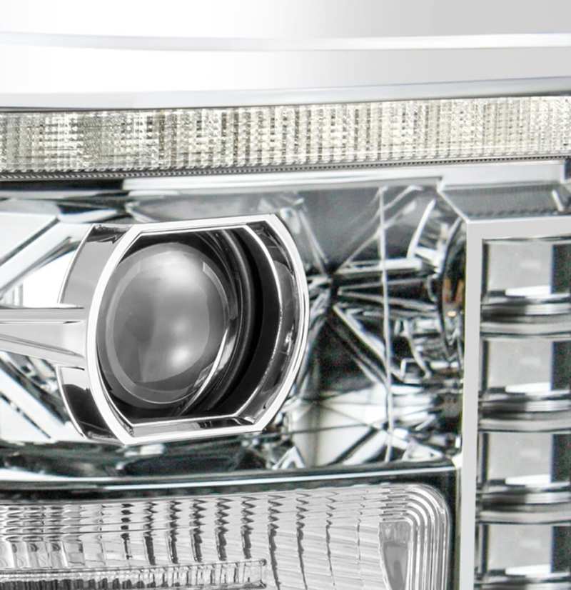 AlphaRex PRO-Series Projector Headlights for 2011-2016 Ford F-250, featuring a sleek plank design and advanced projector technology.