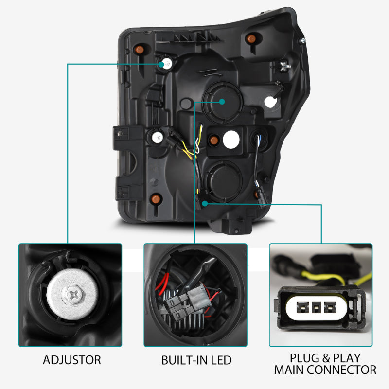 AlphaRex LUXX LED Projector Headlights for 2011-2016 Ford F-350, featuring a sleek plank style design and advanced LED technology.