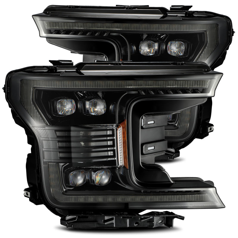 AlphaRex NOVA LED projector headlights for 2018-2020 Ford F-150, featuring a sleek plank style design and advanced lighting technology.