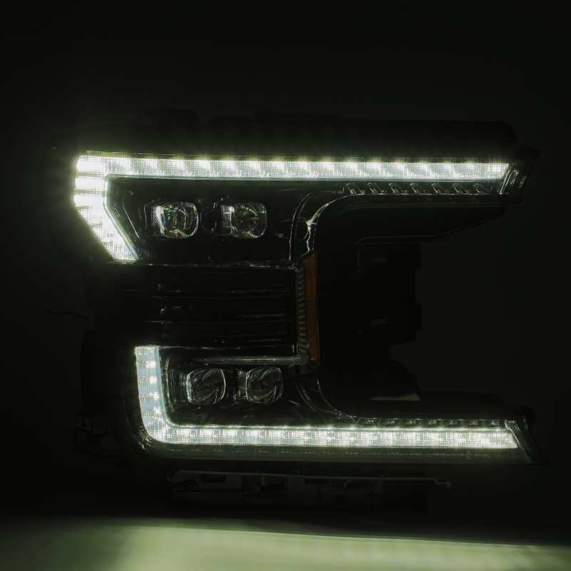 AlphaRex NOVA LED projector headlights for 2018-2020 Ford F-150, featuring a sleek plank style design and advanced lighting technology.