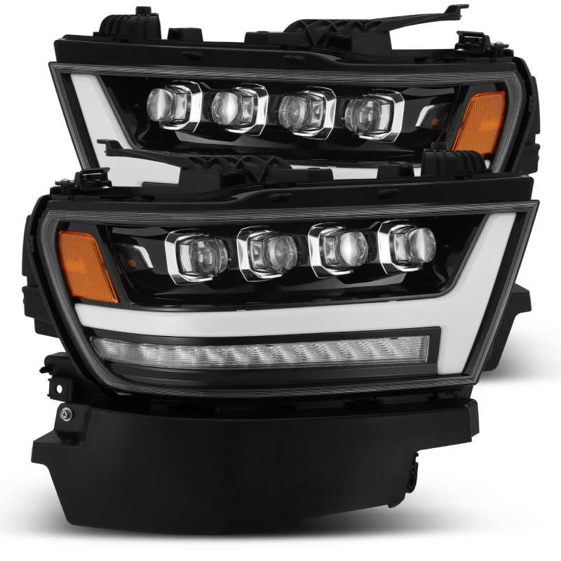 AlphaRex NOVA LED projector headlights for 2019-2020 Ram 1500, featuring sleek plank style design and advanced LED technology.