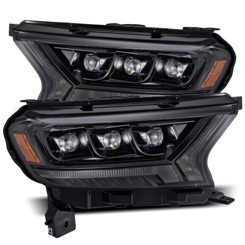 AlphaRex NOVA LED projector headlights for 2019-2021 Ford Ranger in sleek black finish, showcasing advanced lighting technology and modern design.