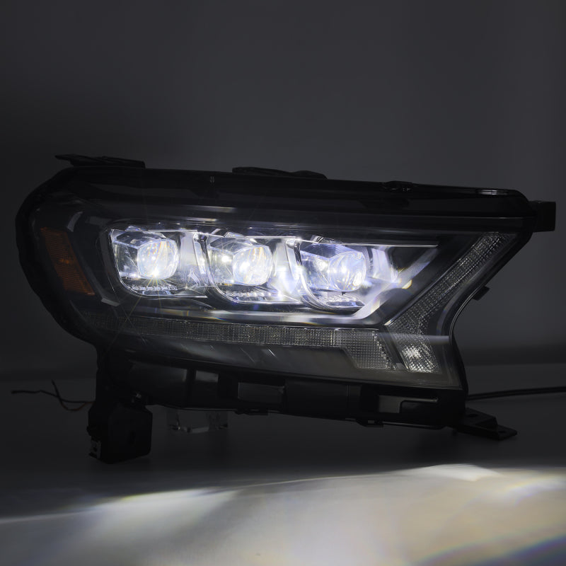 AlphaRex NOVA LED projector headlights for 2019-2021 Ford Ranger in sleek black finish, showcasing advanced lighting technology and modern design.