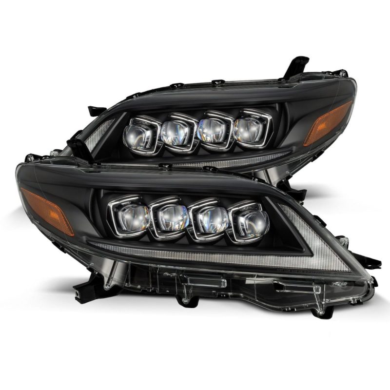 AlphaRex NOVA LED projector headlights for 2011+ Toyota Sienna, featuring Ice Cube 3D projector design and Osram LED technology.