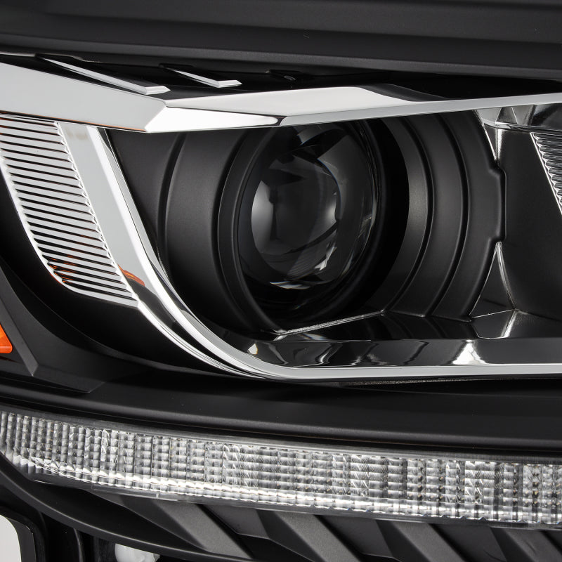 AlphaRex PRO-Series Projector Headlights for 2019+ Ford Ranger in sleek black design, showcasing modern plank style and advanced lighting technology.