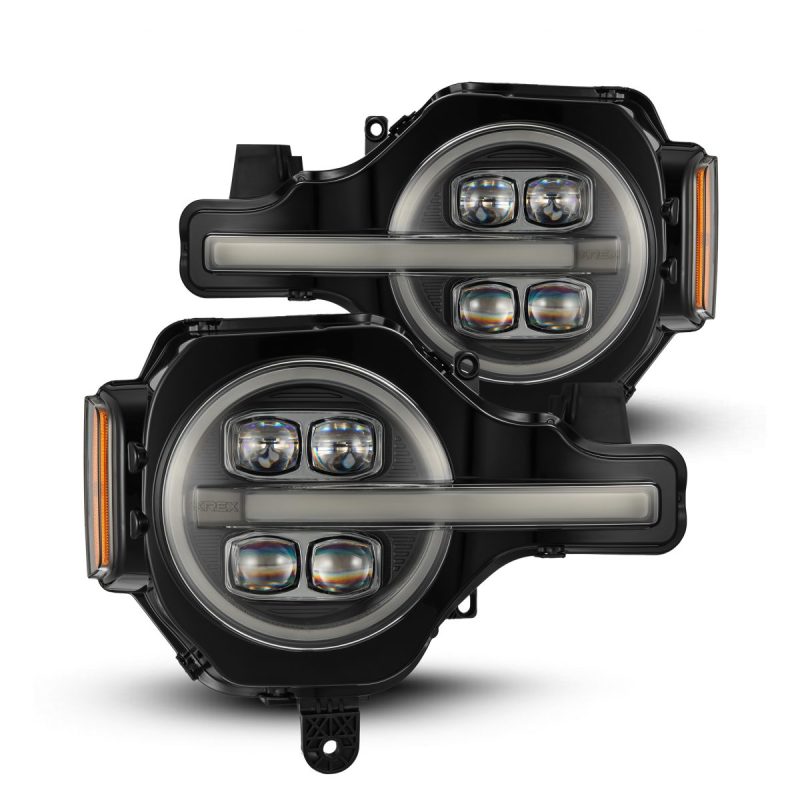 AlphaRex NOVA LED Projector Headlights for 2021-2023 Ford Bronco in black, showcasing modern design and advanced LED technology.