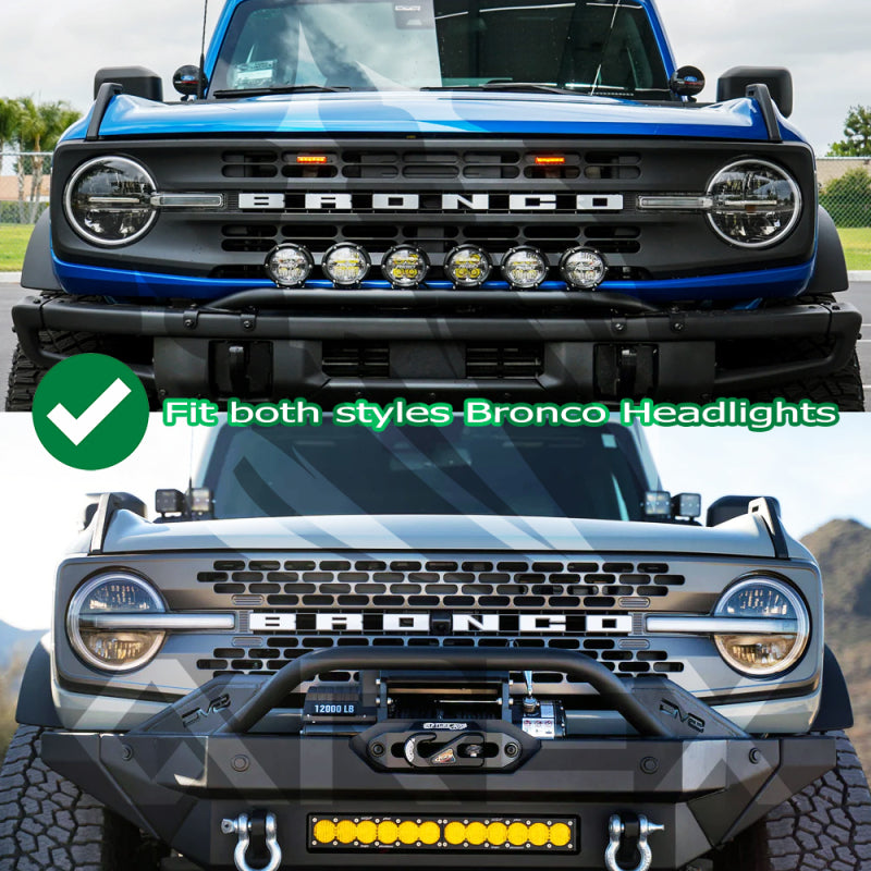 AlphaRex NOVA LED Projector Headlights for 2021-2023 Ford Bronco in black, showcasing modern design and advanced LED technology.