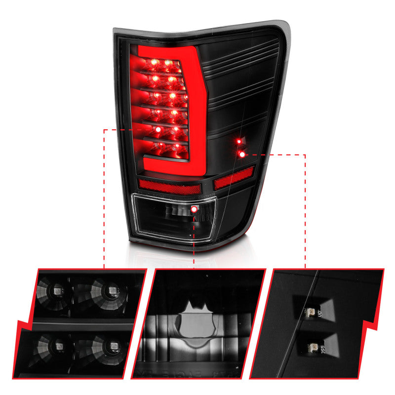 Anzo 04-15 Nissan Titan Full LED Taillights featuring black housing and clear lens, showcasing modern design and enhanced visibility.