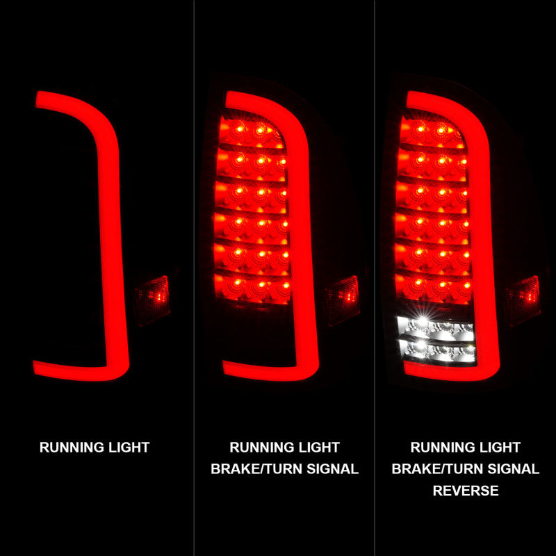 ANZO Full LED Tail Lights for 2005-2015 Toyota Tacoma with sequential light bar design, showcasing modern styling and bright illumination.