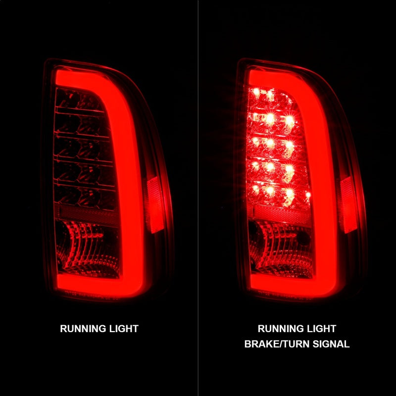 ANZO LED Taillights for 2000-2006 Toyota Tundra with chrome housing and light bar design, showcasing modern automotive lighting.