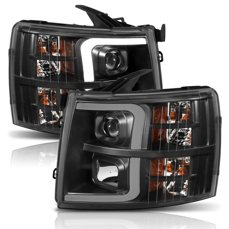 ANZO 07-13 Chevrolet Silverado 1500 Plank Style Projector Headlights showcasing modern design and high-quality construction.