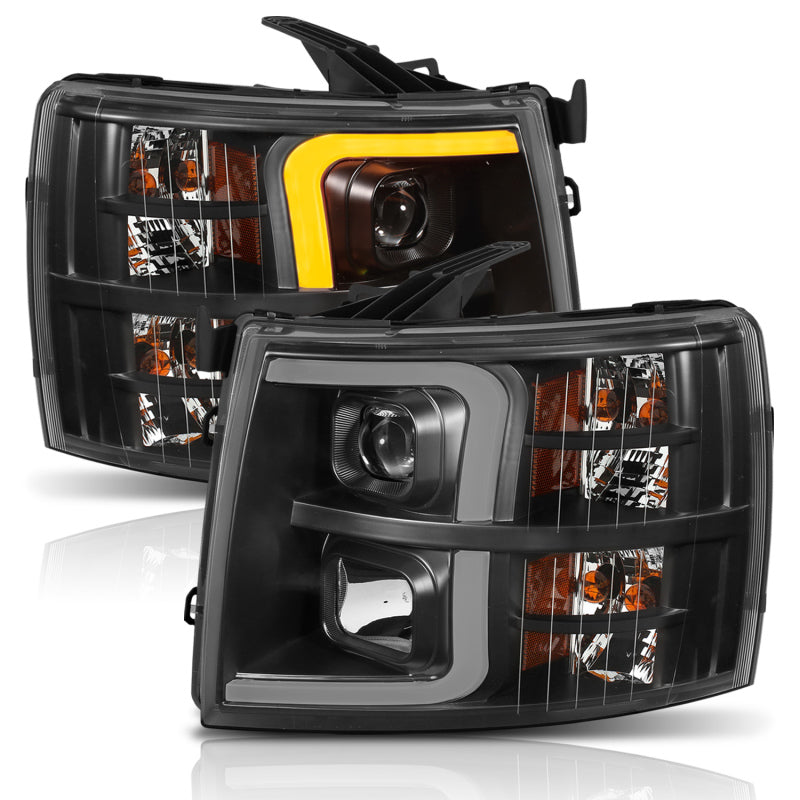 ANZO 07-13 Chevrolet Silverado 1500 Plank Style Projector Headlights showcasing modern design and high-quality construction.