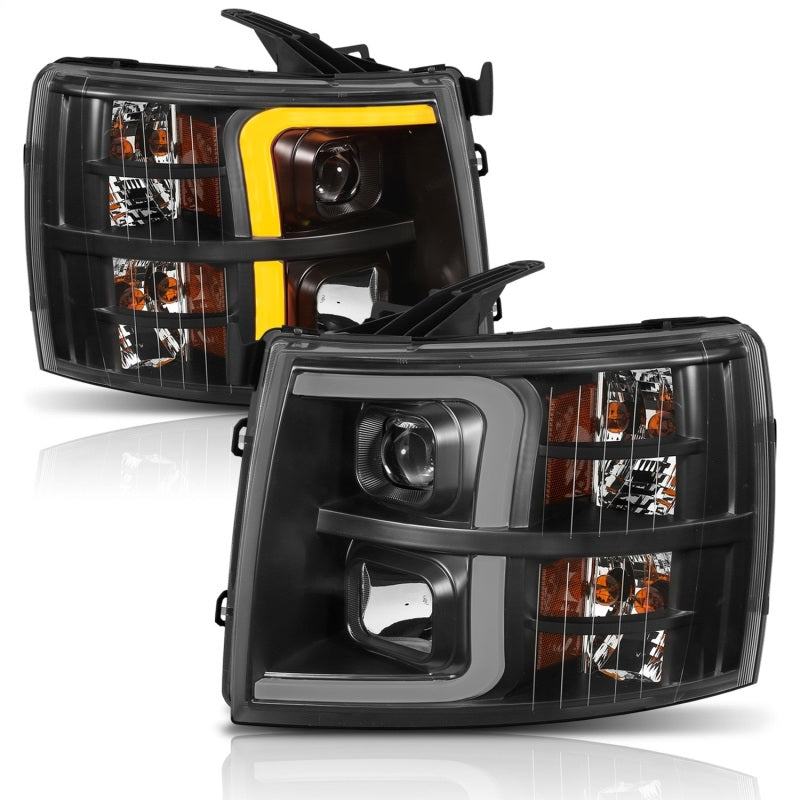 ANZO 07-13 Chevrolet Silverado 1500 Plank Style Projector Headlights showcasing modern design and high-quality construction.