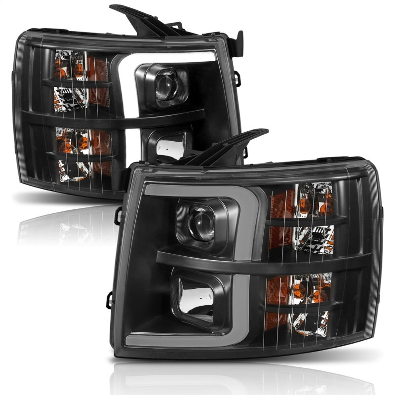 ANZO 07-13 Chevrolet Silverado 1500 Plank Style Projector Headlights showcasing modern design and high-quality construction.