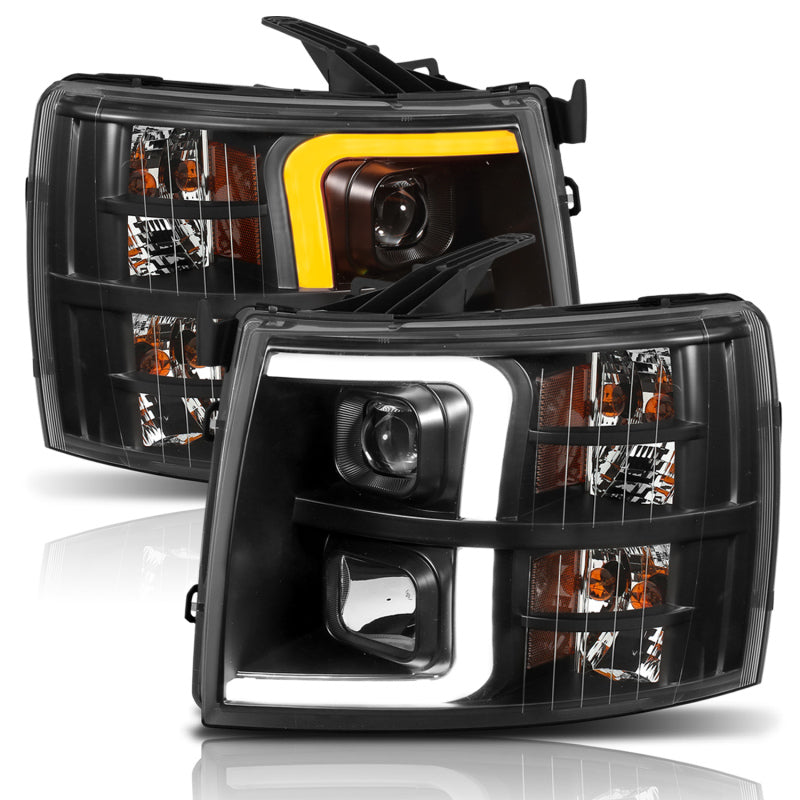 ANZO 07-13 Chevrolet Silverado 1500 Plank Style Projector Headlights showcasing modern design and high-quality construction.