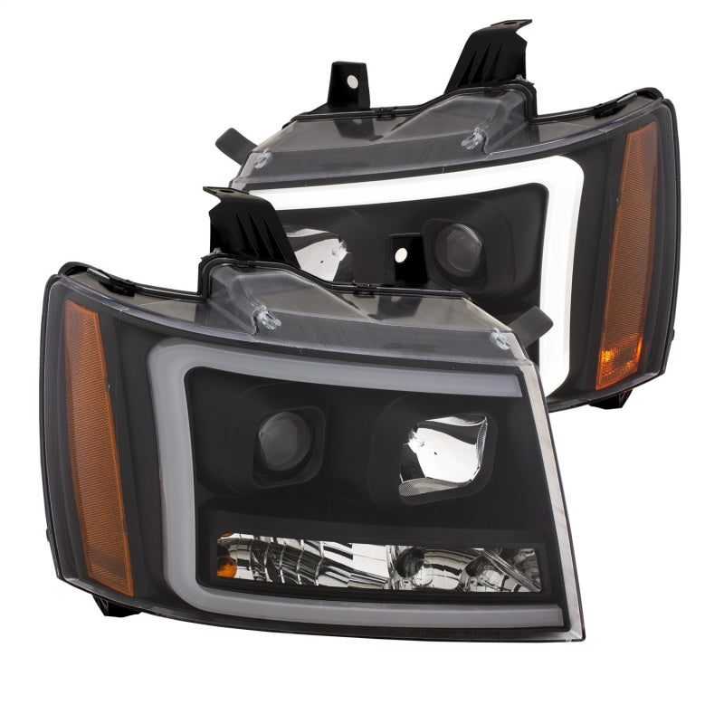 ANZO 07-14 Chevy Tahoe Projector Headlights with sleek plank style design, showcasing modern aesthetics and high-quality construction.