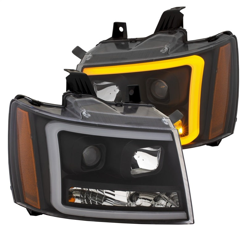 ANZO 07-14 Chevy Tahoe Projector Headlights with sleek plank style design, showcasing modern aesthetics and high-quality construction.