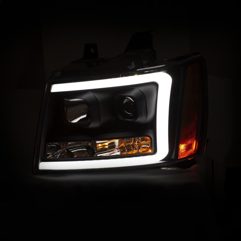 ANZO 07-14 Chevy Tahoe Projector Headlights with sleek plank style design, showcasing modern aesthetics and high-quality construction.