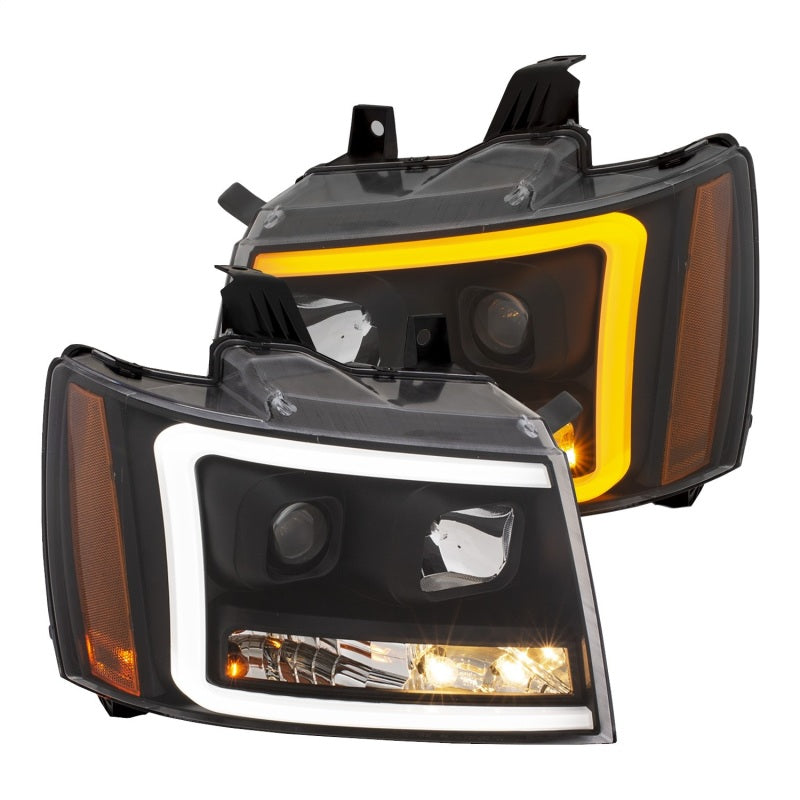 ANZO 07-14 Chevy Tahoe Projector Headlights with sleek plank style design, showcasing modern aesthetics and high-quality construction.