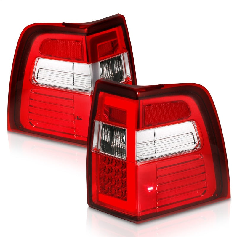 ANZO LED Taillights for Ford Expedition 2007-2017 with chrome housing and light bar, showcasing modern design and enhanced visibility.