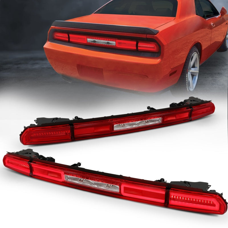 ANZO 08-10 Dodge Challenger LED Taillights in red and clear lens with sequential turn signals.