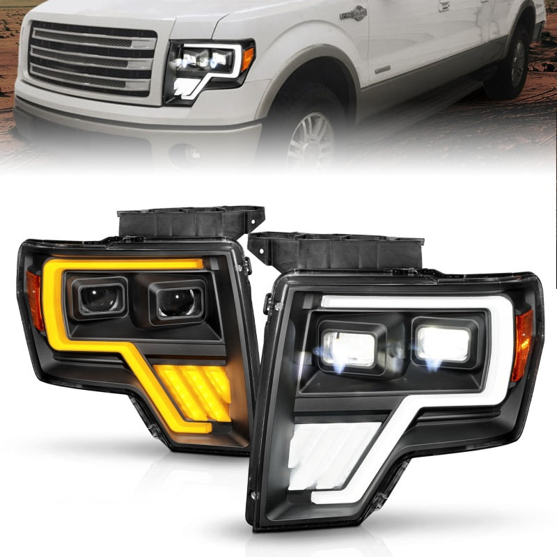 ANZO Full LED Projector Headlights for 09-14 Ford F-150, featuring clear lens and black housing.