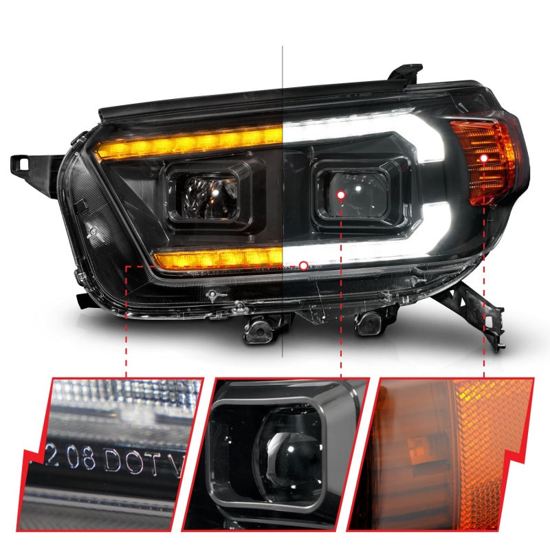 ANZO 10-13 Toyota 4Runner Projector Headlights in black, showcasing sleek design and advanced lighting technology.