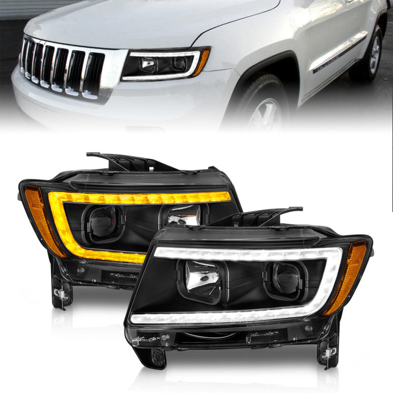 ANZO Projector Headlights for 2011-2013 Jeep Grand Cherokee, showcasing modern design and superior illumination.