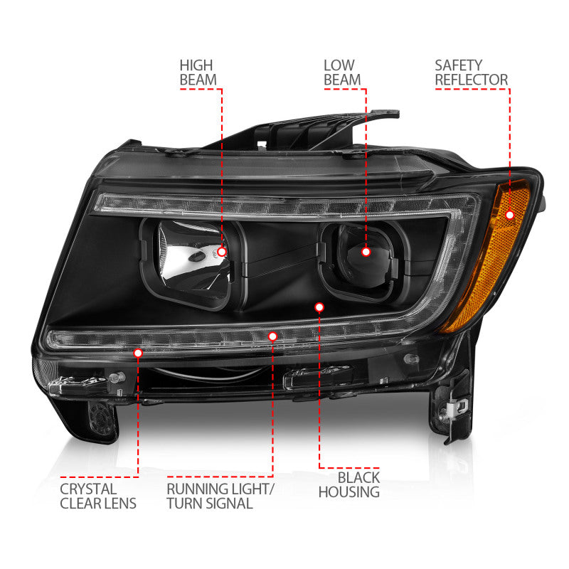 ANZO Projector Headlights for 2011-2013 Jeep Grand Cherokee, showcasing modern design and superior illumination.