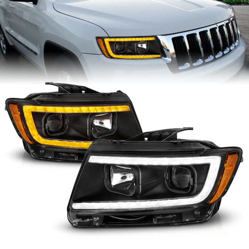 ANZO Projector Headlights for 2011-2013 Jeep Grand Cherokee, showcasing modern design and superior illumination.