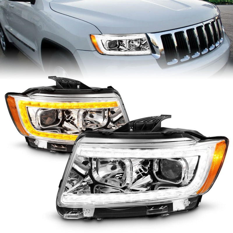 ANZO Projector Headlights for 2011-2013 Jeep Grand Cherokee, featuring a sleek design and advanced lighting technology.