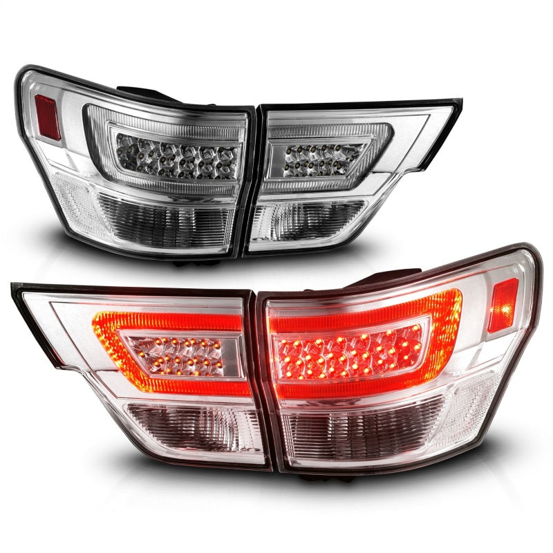 ANZO LED taillights for 2011-2013 Jeep Grand Cherokee with clear lens and black housing, featuring a lightbar design.