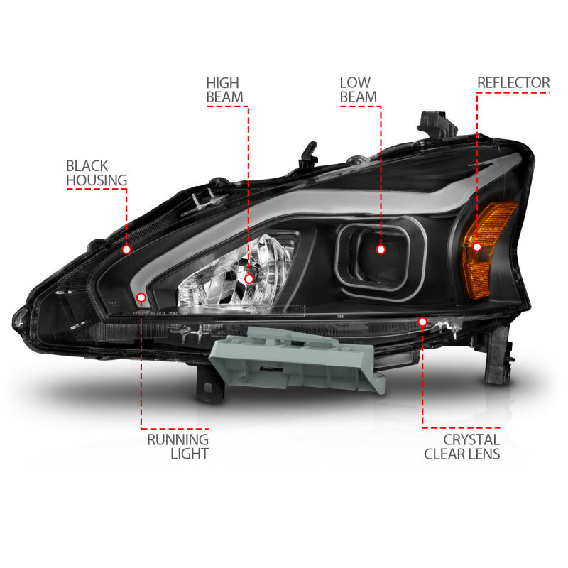 ANZO Projector Headlights for 2013-2015 Nissan Altima, showcasing modern design and powerful light output.