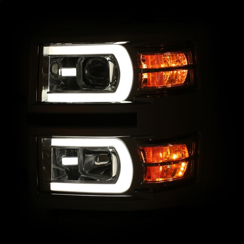 ANZO projector headlights for 2014-2015 Chevrolet Silverado 1500 featuring a sleek plank style design.