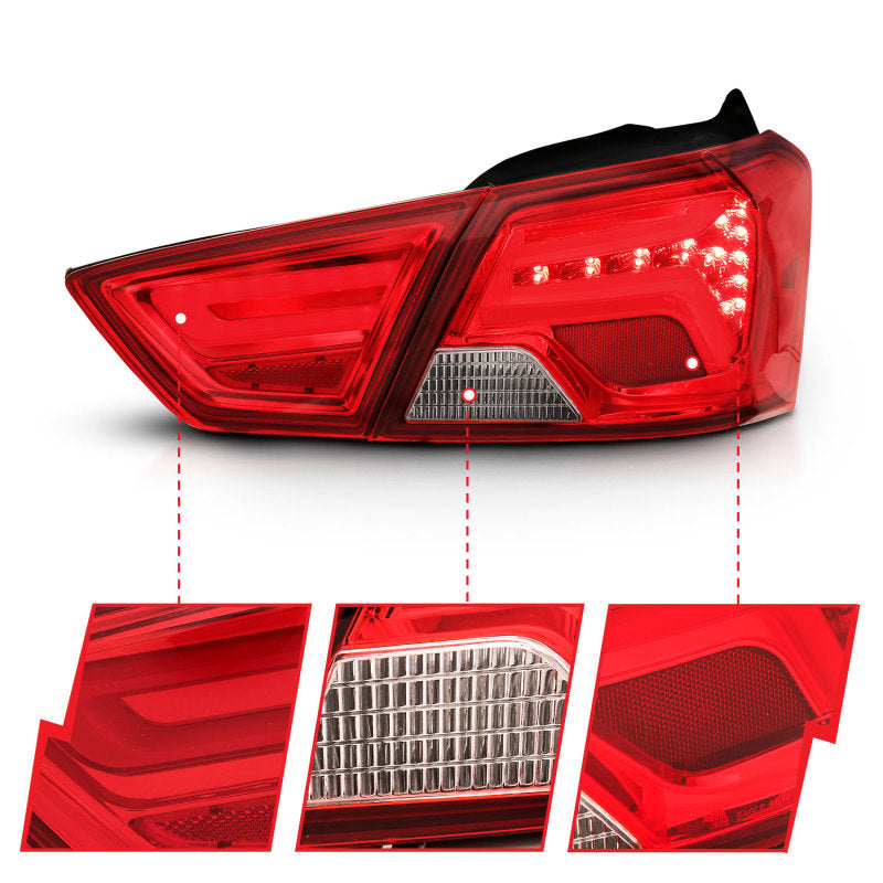 ANZO 14-18 Chevrolet Impala LED Taillights in Red/Clear, showcasing modern design and bright illumination.