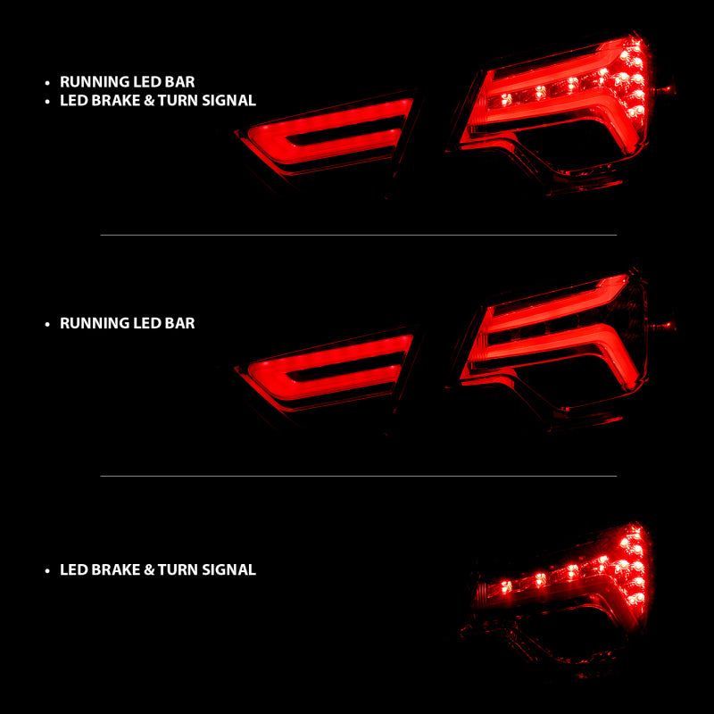 ANZO 14-18 Chevrolet Impala LED Taillights in Red/Clear, showcasing modern design and bright illumination.