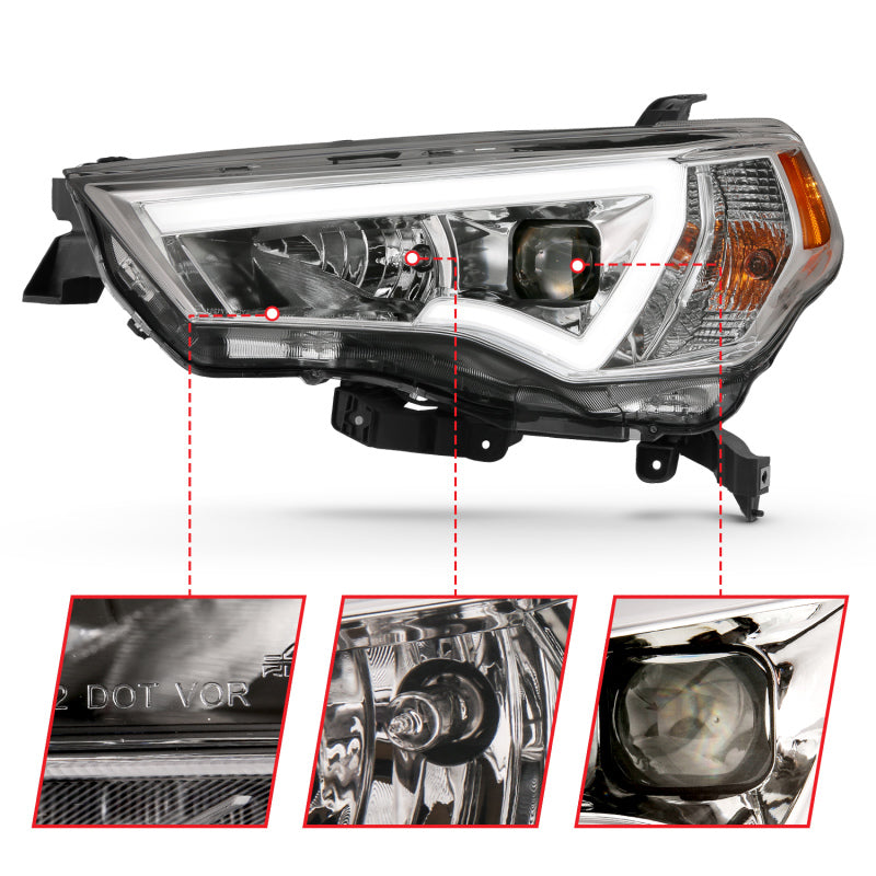 ANZO 14-18 Toyota 4Runner Plank Style Projector Headlights in Chrome, showcasing modern design and superior illumination.