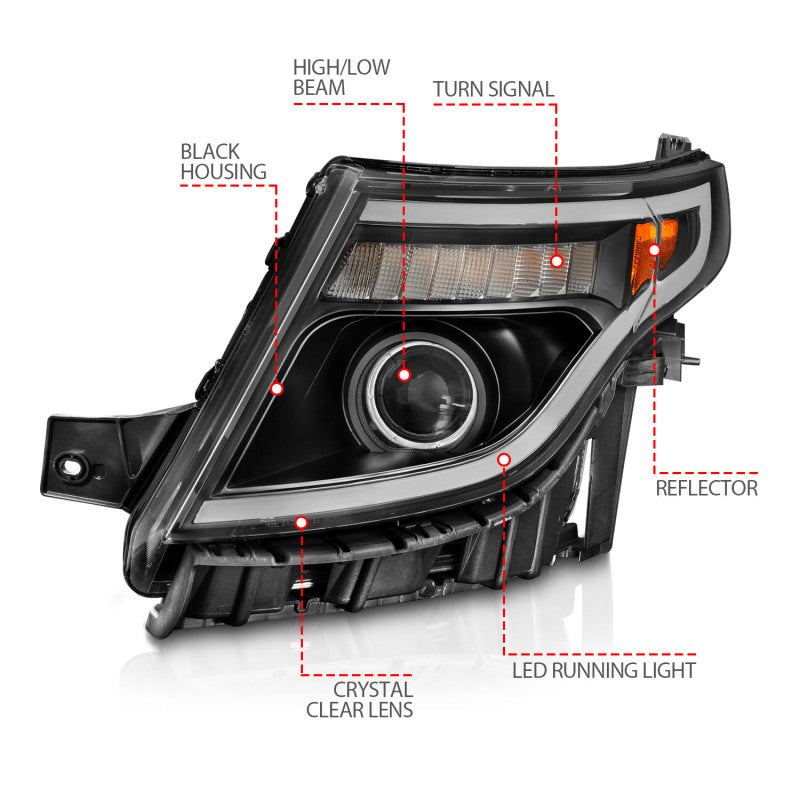 ANZO Projector Headlights for 2011-2015 Ford Explorer, showcasing sleek design and advanced lighting technology.